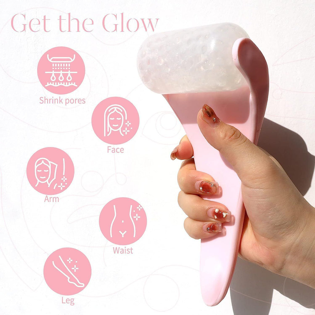2-piece Light Blue Face Ice Roller with Gel Cooling Head and Gua Sha Board- Reusable PP and Gel Cold Massage Tool for De-Puffing, Soothing, and Refreshing Skin, Easy to Freeze, Comfortable Grip, Daily Skincare Essential