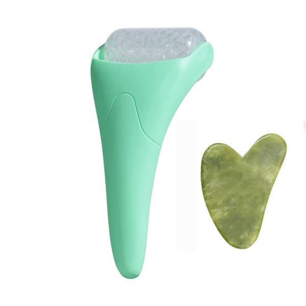 2-piece Green Face Ice Roller with Gel Cooling Head and Gua Sha Board