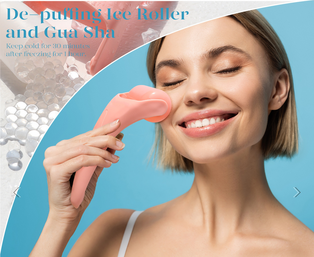 2-piece Purple Face Ice Roller with Gel Cooling Head and Gua Sha Board- Reusable PP and Gel Cold Massage Tool for De-Puffing, Soothing, and Refreshing Skin, Easy to Freeze, Comfortable Grip, Daily Skincare Essential