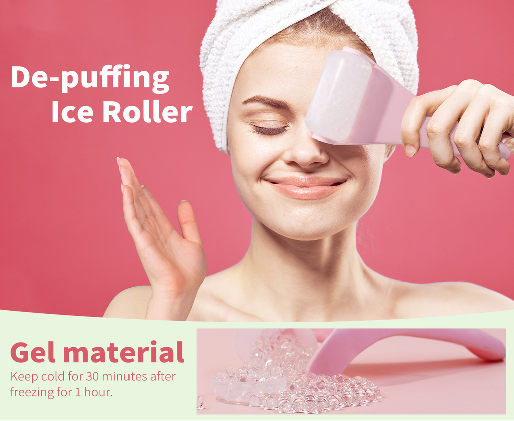 2-piece Purple Face Ice Roller with Gel Cooling Head and Gua Sha Board- Reusable PP and Gel Cold Massage Tool for De-Puffing, Soothing, and Refreshing Skin, Easy to Freeze, Comfortable Grip, Daily Skincare Essential