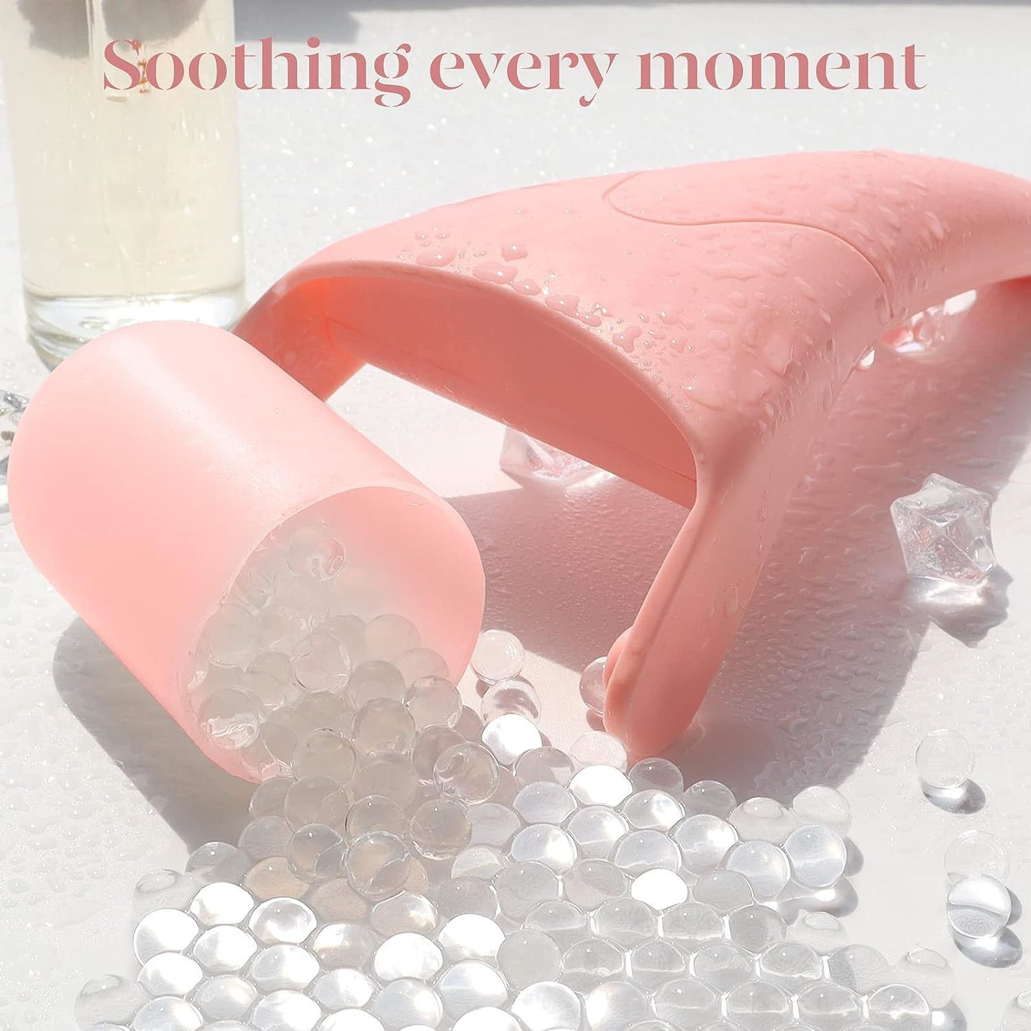 Pink Face Ice Roller with Gel Cooling Head- Reusable PP and Gel Cold Massage Tool for De-Puffing, Soothing, and Refreshing Skin, Easy to Freeze, Comfortable Grip, Daily Skincare Essential