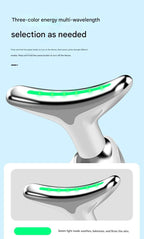 White Neck and Face Massager - 3 Colour Light Therapy, EMS Microcurrent, Vibration & Heat - Rechargeable Anti-Ageing Device for Wrinkles, Neck Lines, Jawline & Skin Tightening - Portable Home Beauty Tool