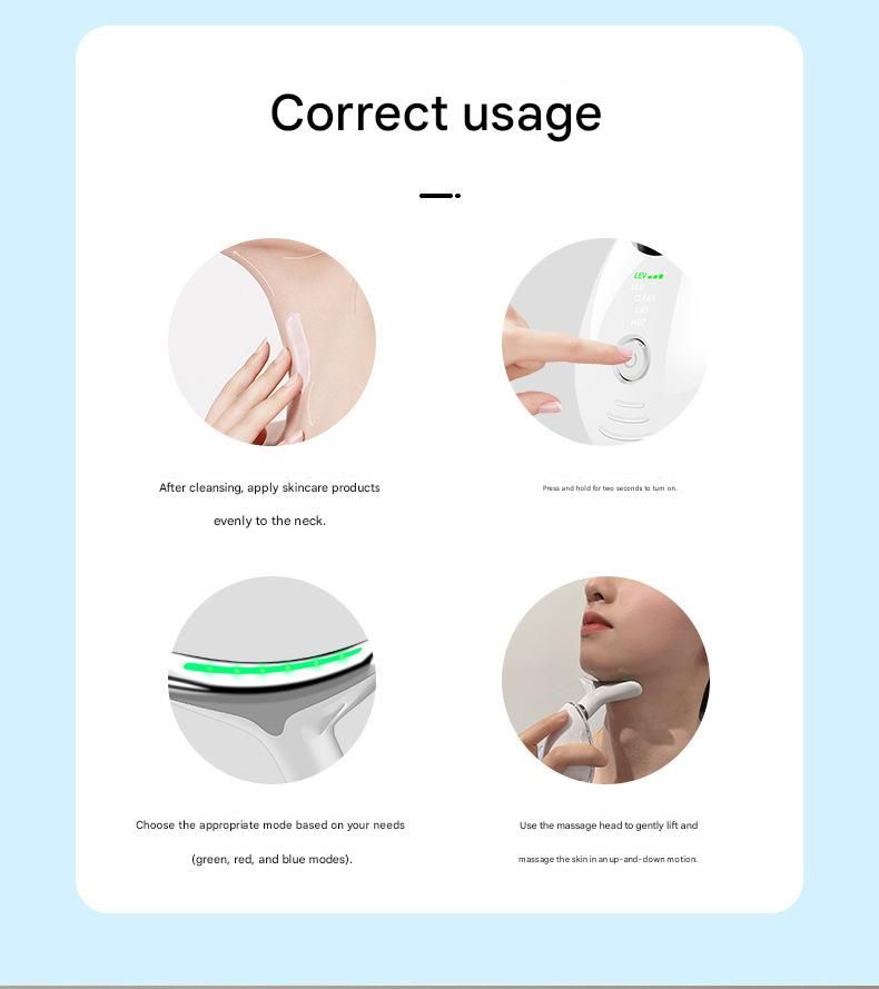 White Neck and Face Massager - 3 Colour Light Therapy, EMS Microcurrent, Vibration & Heat - Rechargeable Anti-Ageing Device for Wrinkles, Neck Lines, Jawline & Skin Tightening - Portable Home Beauty Tool