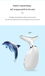 Black Neck and Face Massager - 3 Colour Light Therapy, EMS Microcurrent, Vibration & Heat - Rechargeable Anti-Ageing Device for Wrinkles, Neck Lines, Jawline & Skin Tightening - Portable Home Beauty Tool
