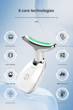 Red Neck and Face Massager - 3 Colour Light Therapy, EMS Microcurrent, Vibration & Heat - Rechargeable Anti-Ageing Device for Wrinkles, Neck Lines, Jawline & Skin Tightening - Portable Home Beauty Tool