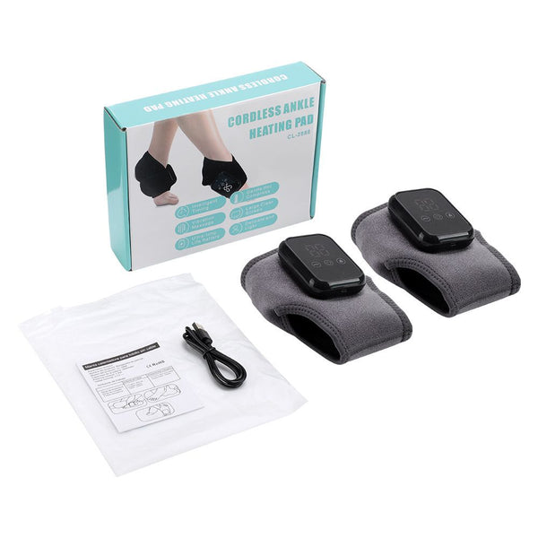 Grey 2-piece Wireless Electric Ankle Massager with Heat and Vibration