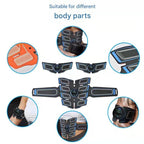 Blue EMS Muscle Stimulator Belt Set - Rechargeable Abdominal Toning Trainer with Multiple Pads and Modes