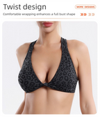 Leopard Print Yoga Set - Twist Front Sports Bra with Criss Cross Back and High Waisted Butt Lifting Shorts(Size:M)