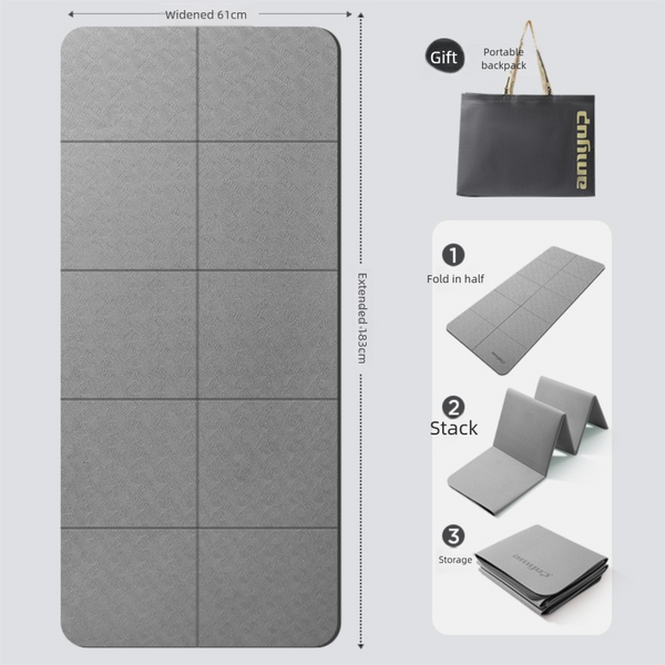Grey Foldable Yoga Mat - Portable Thick Non-Slip Fitness Exercise Mat for Home Gym and Travel