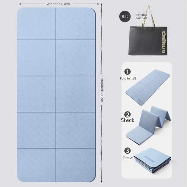 Blue Foldable Yoga Mat - Portable Thick Non-Slip Fitness Exercise Mat for Home Gym and Travel