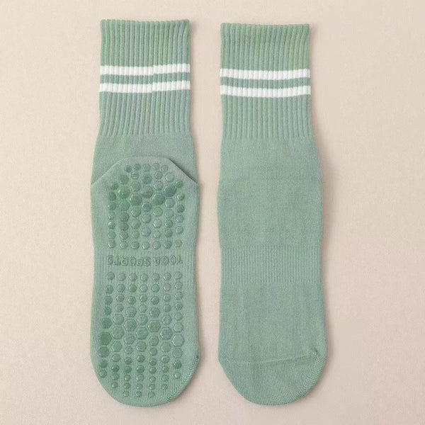 3-Pack Green Anti-Slip Yoga Socks - Grippy Non-Slip Pilates Dance Fitness Socks for Women