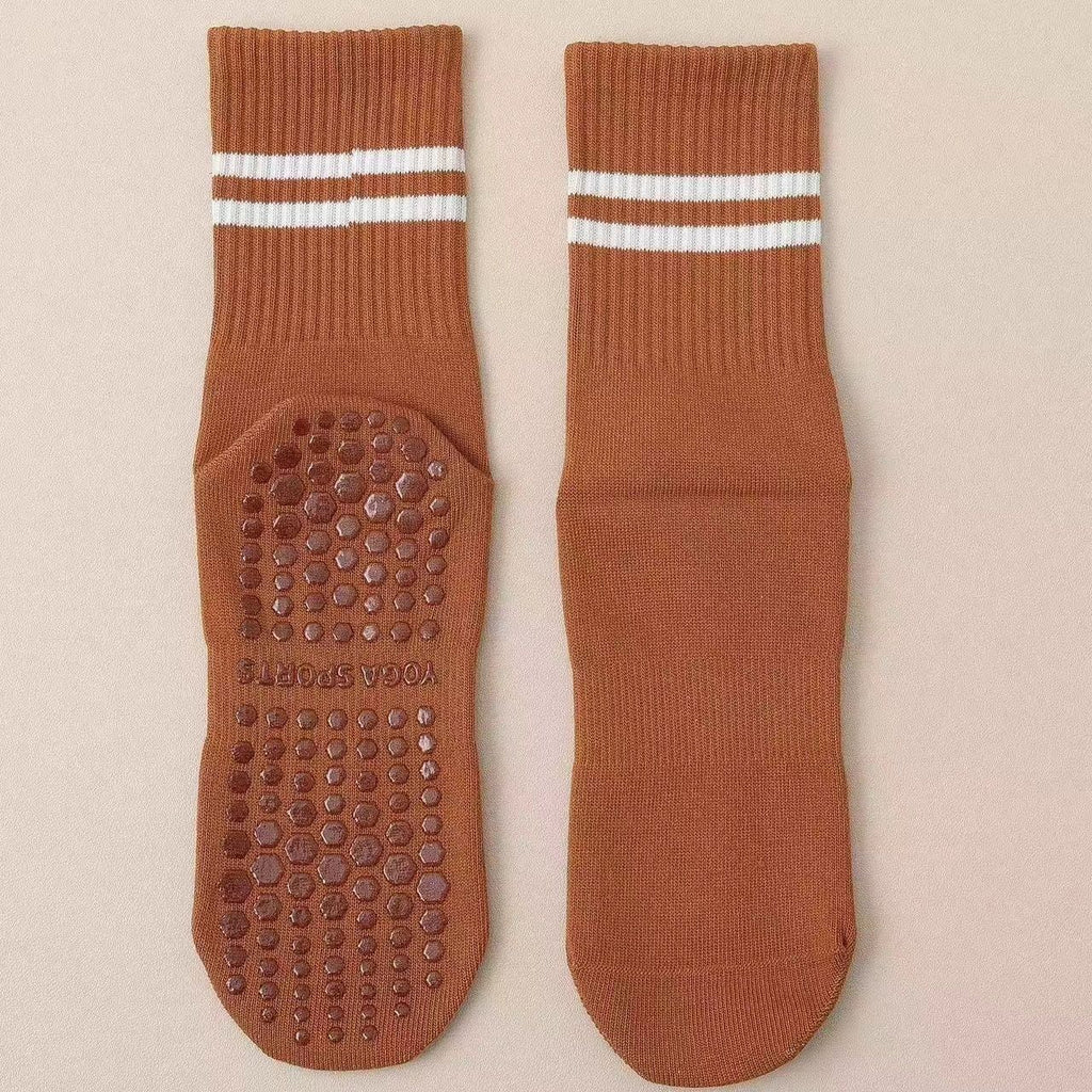 3-Pack Coffee color Anti-Slip Yoga Socks - Grippy Non-Slip Pilates Dance Fitness Socks for Women