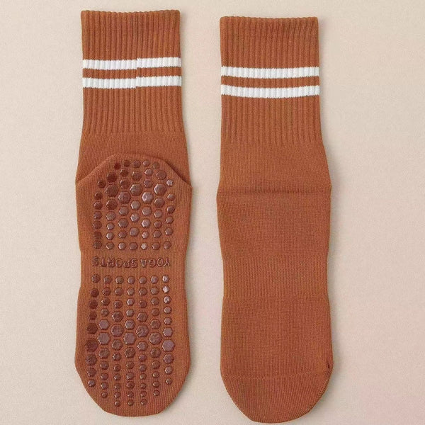 3-Pack Coffee color Anti-Slip Yoga Socks - Grippy Non-Slip Pilates Dance Fitness Socks for Women