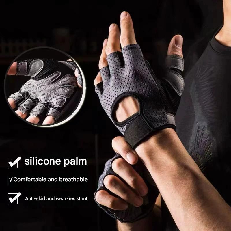 Grey Half Finger Fitness Gloves - Anti-Slip Breathable Gym Training Gloves for Weightlifting Cycling(Size:M)