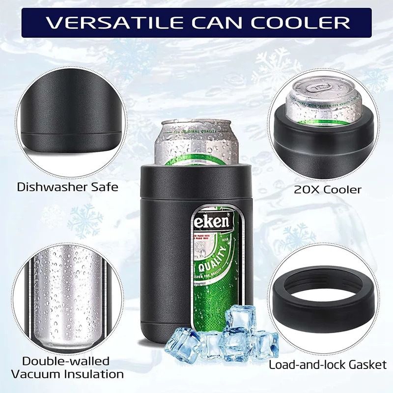 3-in-1 Beer Bottle Insulated Tumbler and Can Cooler with Bottle Opener – Double Wall Stainless Steel Soda Can Insulator & Holder for Car Outdoor Beverage Storage, 12oz Dark Blue