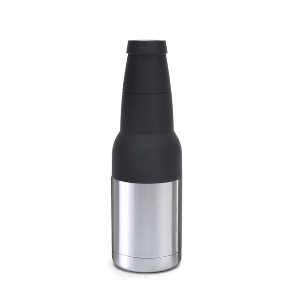 Silver Stainless Steel Beverage Insulator with Bottle Opener for Travel