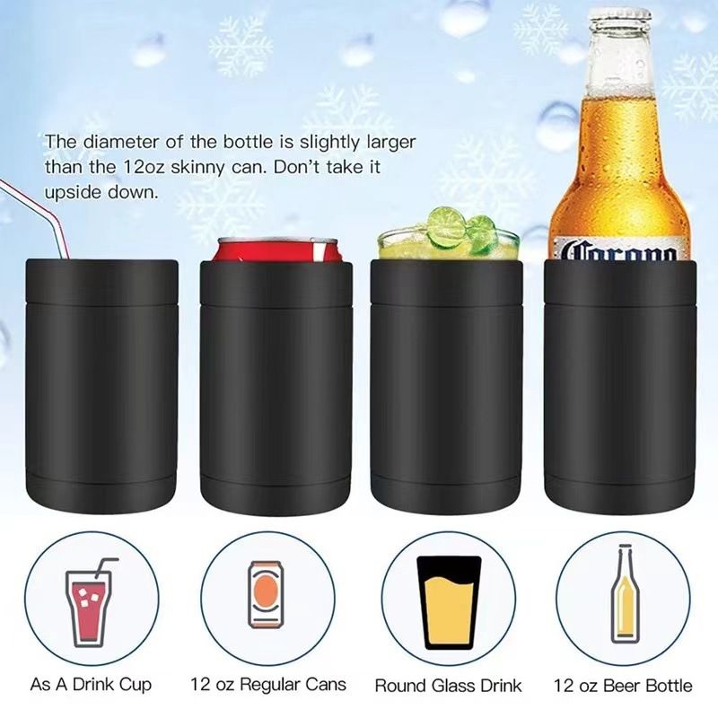 3-in-1 Beer Bottle Insulated Tumbler and Can Cooler with Bottle Opener – Double Wall Stainless Steel Soda Can Insulator & Holder for Car Outdoor Beverage Storage, 12oz White