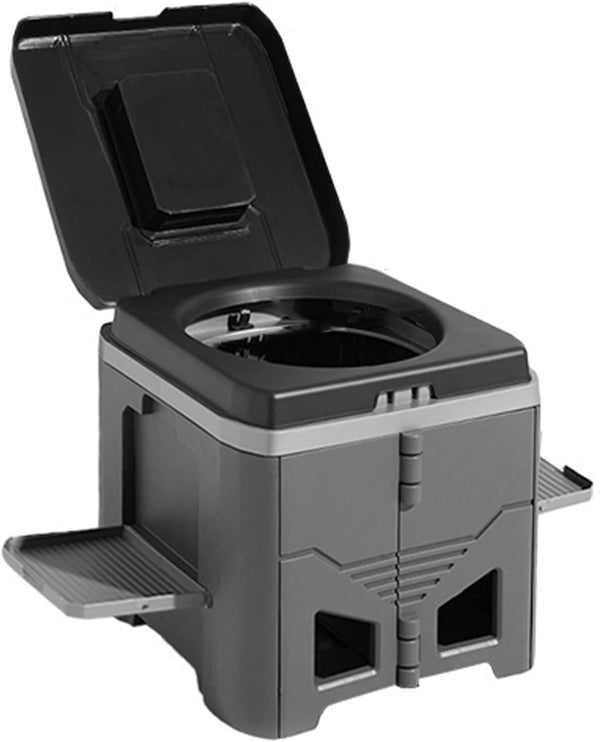 Portable Travel Toilet with Integrated Dual Storage Wings & Odor-Proof Lid – Ergonomic Reusable Foldable Commode with 12.7cm Folding Height for Car Travel & Outdoor Use (Black Grey)