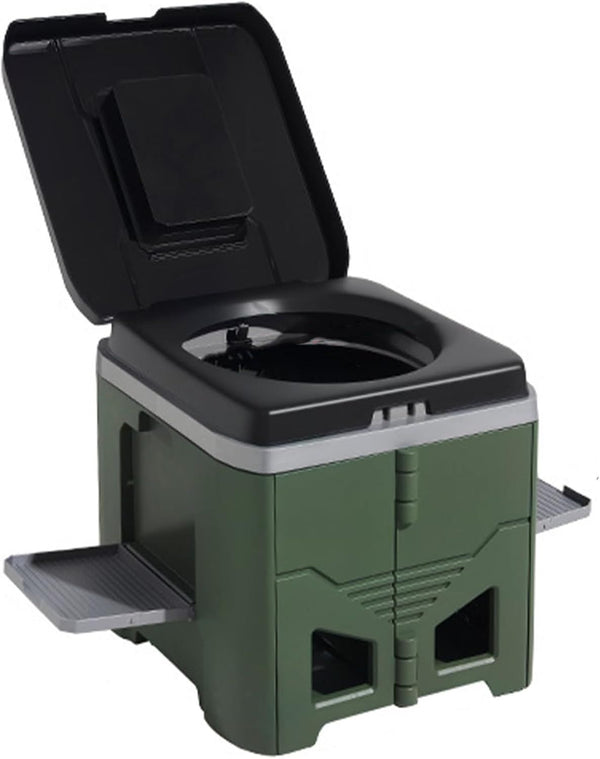 Portable Travel Toilet with Integrated Dual Storage Wings & Odor-Proof Lid – Ergonomic Reusable Foldable Commode with 12.7cm Folding Height for Car Travel & Outdoor Use (Black Green)
