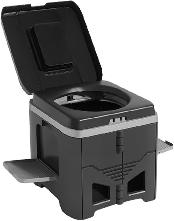 Portable Travel Toilet with Integrated Dual Storage Wings & Odor-Proof Lid – Ergonomic Reusable Foldable Commode with 12.7cm Folding Height for Car Travel & Outdoor Use (Black)