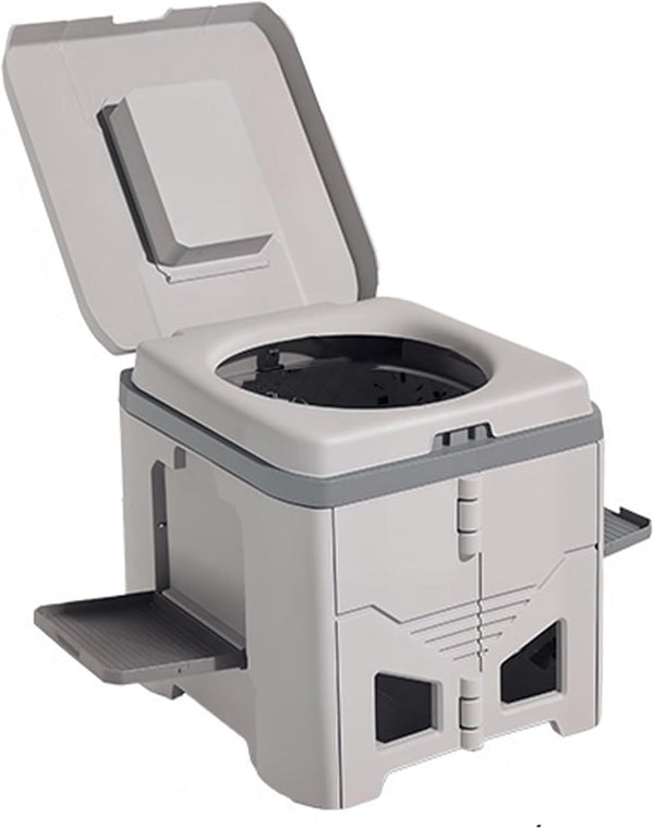Portable Travel Toilet with Integrated Dual Storage Wings & Odor-Proof Lid – Ergonomic Reusable Foldable Commode with 12.7cm Folding Height for Car Travel & Outdoor Use (Sandy)