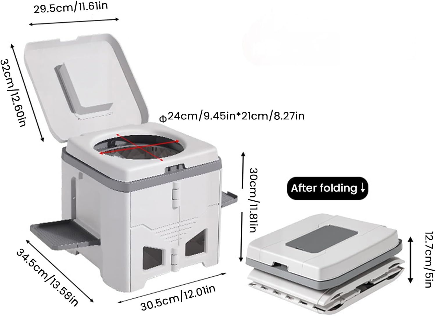 Portable Travel Toilet with Integrated Dual Storage Wings & Odor-Proof Lid – Ergonomic Reusable Foldable Commode with 12.7cm Folding Height for Car Travel & Outdoor Use (Sandy)
