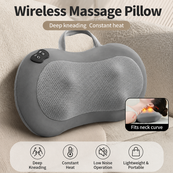 Grey Wireless Rechargeable Cervical & Lumbar Massager Pillow