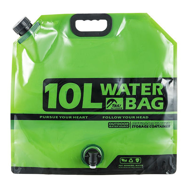 10L Green Outdoor Collapsible Water Storage Bag with Tap & Handle - Portable Camping Water Container for Hiking Picnic Travel and Emergency Water Storage