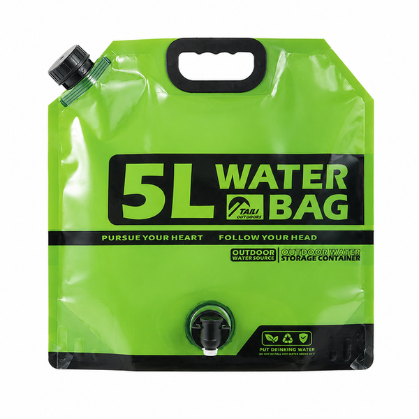 5L Green Outdoor Collapsible Water Storage Bag with Tap & Handle - Portable Camping Water Container for Hiking Picnic Travel and Emergency Water Storage