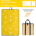 2-in-1 Foldable 145 x 200CM Outdoor Picnic Mat and Storage Handled Bag with Yellow Sunflower Pattern & 4 Ground Stakes - Portable Waterproof Camping Blanket Travel Picnic Rug for 3-4 People Outdoor use