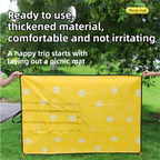 2-in-1 Foldable 145 x 200CM Outdoor Picnic Mat and Storage Handled Bag with Green Sunflower Pattern & 4 Ground Stakes - Portable Waterproof Camping Blanket Travel Picnic Rug for 3-4 People Outdoor use