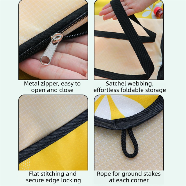 2-in-1 Foldable 145 x 200CM Outdoor Picnic Mat and Storage Handled Bag with Green Sunflower Pattern & 4 Ground Stakes - Portable Waterproof Camping Blanket Travel Picnic Rug for 3-4 People Outdoor use