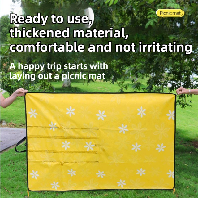 2-in-1 Foldable 145 x 200CM Outdoor Picnic Mat and Storage Handled Bag with Red Sunflower Pattern & 4 Ground Stakes - Portable Waterproof Camping Blanket Travel Picnic Rug for 3-4 People Outdoor use