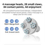 White Wireless Electric Scalp Massager with 28 Soft Silicone Massage Claws Storage Base - Rechargeable Hand-Simulated 4D Deep Kneading Head Massage Device for Humans and Pets