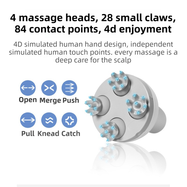 White Wireless Electric Scalp Massager with 28 Soft Silicone Massage Claws Storage Base - Rechargeable Hand-Simulated 4D Deep Kneading Head Massage Device for Humans and Pets