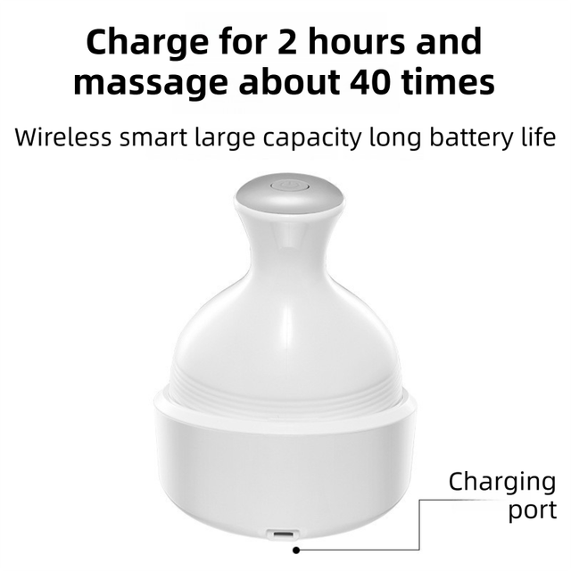 White Wireless Electric Scalp Massager with 28 Soft Silicone Massage Claws Storage Base - Rechargeable Hand-Simulated 4D Deep Kneading Head Massage Device for Humans and Pets