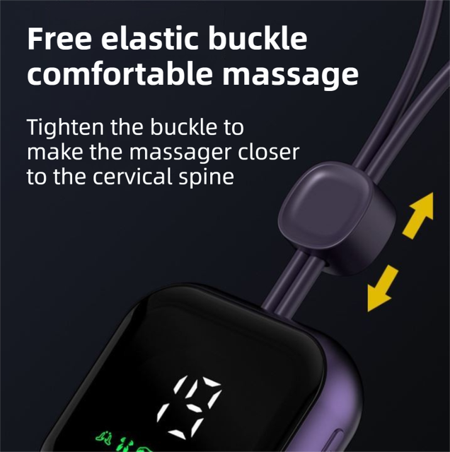 Purple Lightweight Rechargeable Heated Cervical Massager - EMS TENS Pulse Neck Shoulder Therapy Device with 6 Massage Modes & 19 Intensity Levels, 3 Level Heat Compression, Large Digital Display and Tightening Buckle