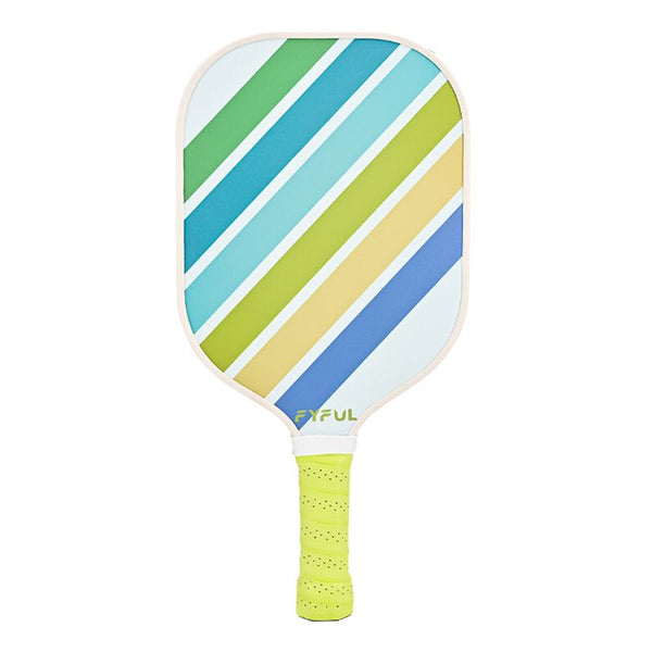 White + Blue + Green Striped Fiberglass Pickleball Paddle – Ultra Lightweight Pickleball Racket for Outdoor Play with Large Sweet Spot, Shock-Absorbing Silicone Grip and TPU Edge Guard