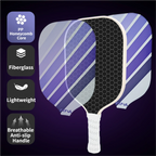 Black + Blue + Yellow Striped Fiberglass Pickleball Paddle Set – 2 Ultra Lightweight Pickleball Rackets +  4 Balls + Carry Bag for Outdoor Play - Large Sweet Spot, Shock-Absorbing Silicone Grip and TPU Edge Guard