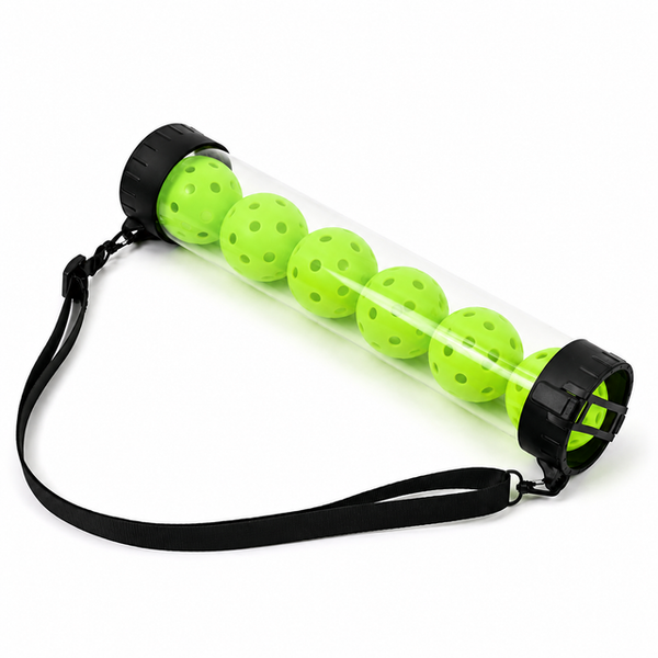 Portable Pickleball Retriever Tube & 6PCS Green 74mm 40-Hole Pickleballs – Back-Saving Transparent 6 Balls Picker Upper with Adjustable Shoulder Strap for Outdoor Play Training
