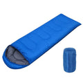2-in-1 Winter Camping Warmth Kit with Carry Bag: 210 * 75cm Blue Portable Waterproof Warm Sleeping Bag and 200 * 140cm Large Black Double Layer Waterproof Fleece Camping Blanket for Hiking Travel Indoor Outdoor Use