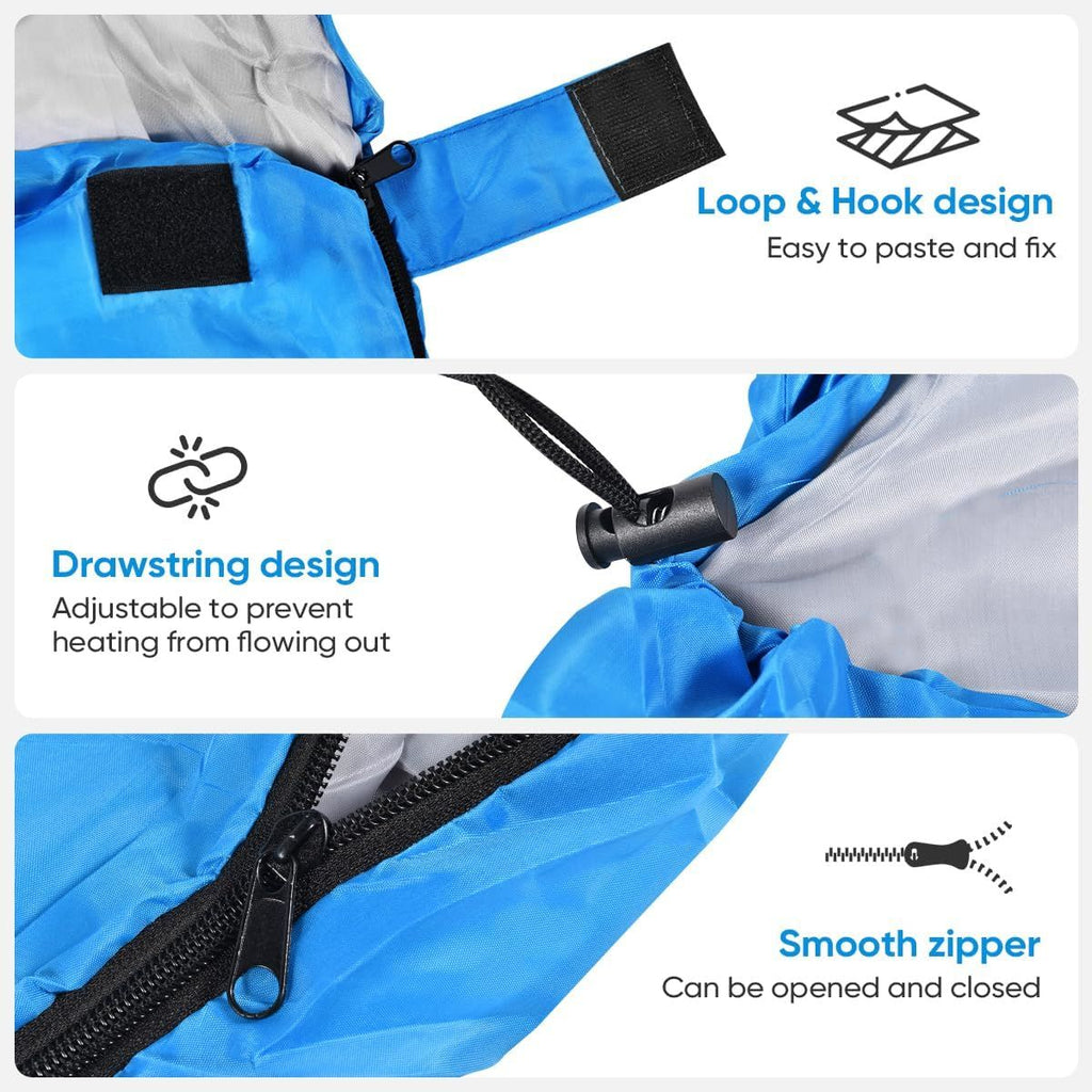 2-in-1 Winter Camping Warmth Kit with Carry Bag: 210 * 75cm Blue Portable Waterproof Warm Sleeping Bag and 200 * 140cm Large Black Double Layer Waterproof Fleece Camping Blanket for Hiking Travel Indoor Outdoor Use
