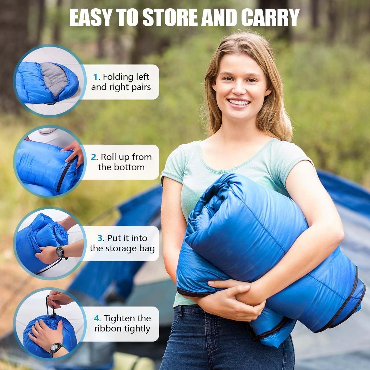 2-in-1 Winter Camping Warmth Kit with Carry Bag:  210 * 75cm Beige Portable Waterproof Warm Sleeping Bag and 200 * 140cm Large Black Double Layer Waterproof Fleece Camping Blanket for Hiking Travel Indoor Outdoor Use