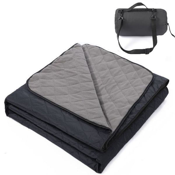 200 x 140cm Black Large Double Layer Waterproof Thick Fleece Camping Blanket Picnic Mat, Portable Travel Ground Mat with Shoulder Carry Bag for Hiking Travel Indoor Outdoor Use