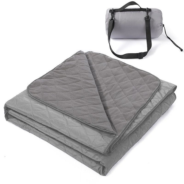 200 x 140cm Grey Large Double Layer Waterproof Thick Fleece Camping Blanket Picnic Mat, Portable Travel Ground Mat with Shoulder Carry Bag for Hiking Travel Indoor Outdoor Use