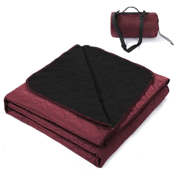 200 x 140cm Wine Red Large Double Layer Waterproof Thick Fleece Camping Blanket Picnic Mat, Portable Travel Ground Mat with Shoulder Carry Bag for Hiking Travel Indoor Outdoor Use