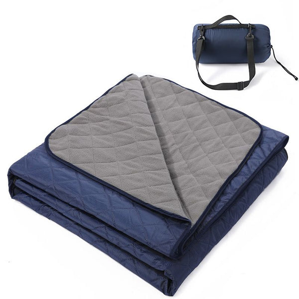 200 x 140cm Navy Blue Large Double Layer Waterproof Thick Fleece Camping Blanket Picnic Mat, Portable Travel Ground Mat with Shoulder Carry Bag for Hiking Travel Indoor Outdoor Use