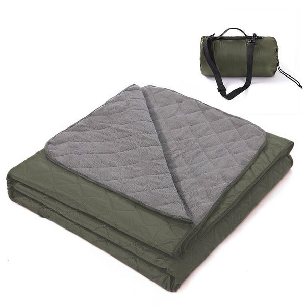 200 x 140cm Dark Green Large Double Layer Waterproof Thick Fleece Camping Blanket Picnic Mat, Portable Travel Ground Mat with Shoulder Carry Bag for Hiking Travel Indoor Outdoor Use