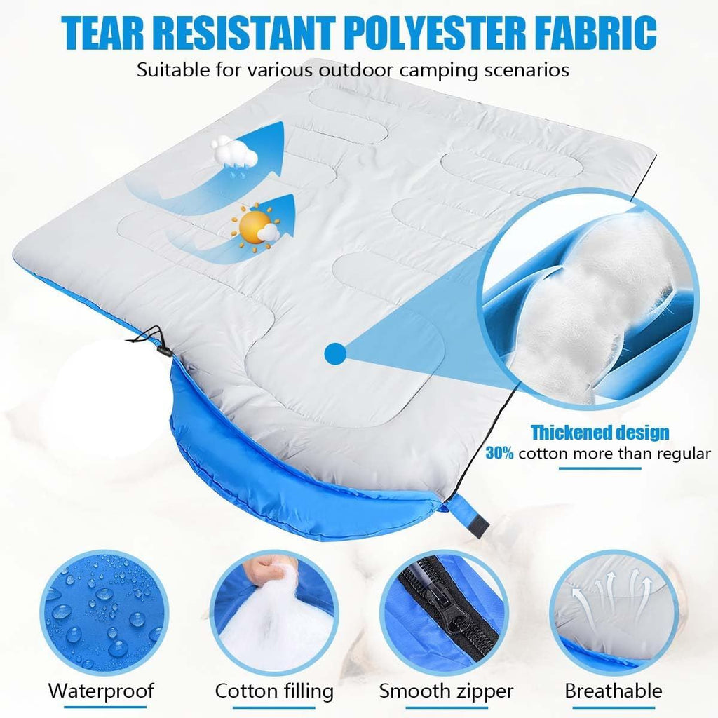 210 x 75cm Blue Portable Envelope Camping Sleeping Bag 1.3kg Thickened Warm Sleeping Bag with Carry Bag, Convertible Blanket Design & 4 Seasons Cold Weather or Warm for Hiking Travel Indoor Outdoor Use
