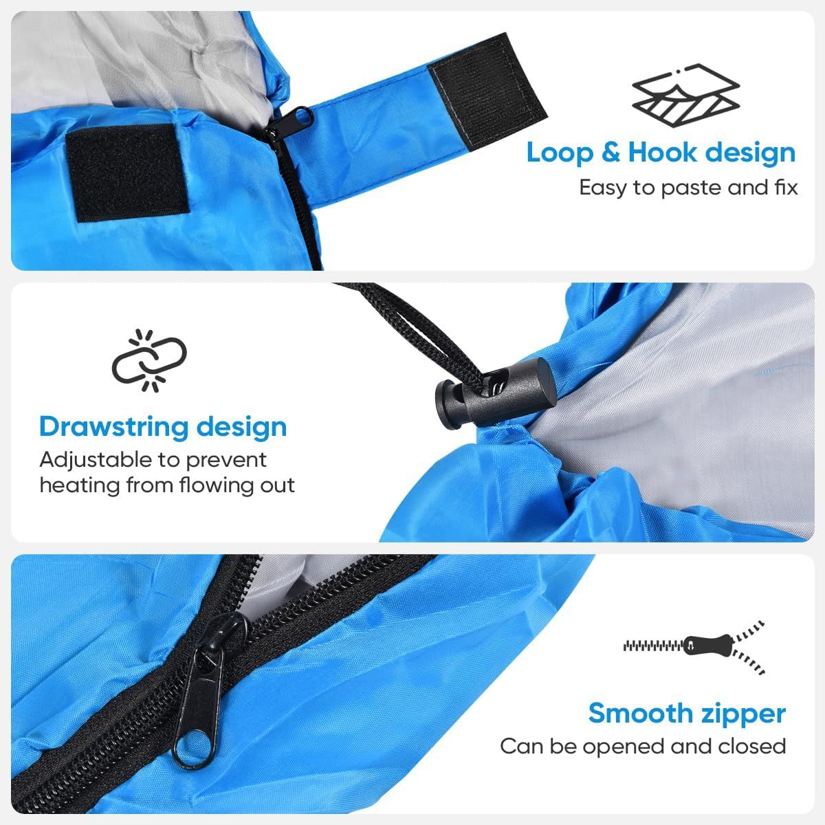 210 x 75cm Blue Portable Envelope Camping Sleeping Bag 1.3kg Thickened Warm Sleeping Bag with Carry Bag, Convertible Blanket Design & 4 Seasons Cold Weather or Warm for Hiking Travel Indoor Outdoor Use